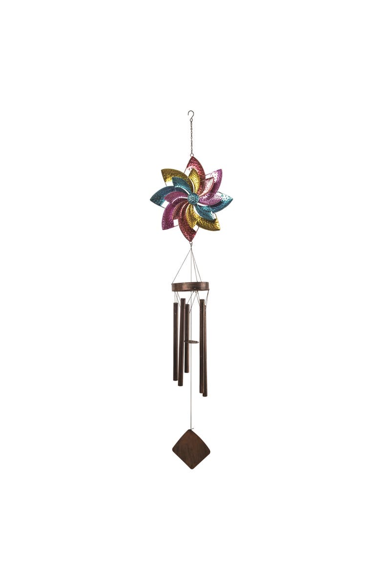 Transpac 59 Inch Multicolor Spring Technicolor Spinner Chime with Bells and Wind Chimes for Outdoor Decor, Main, color, Multicolored