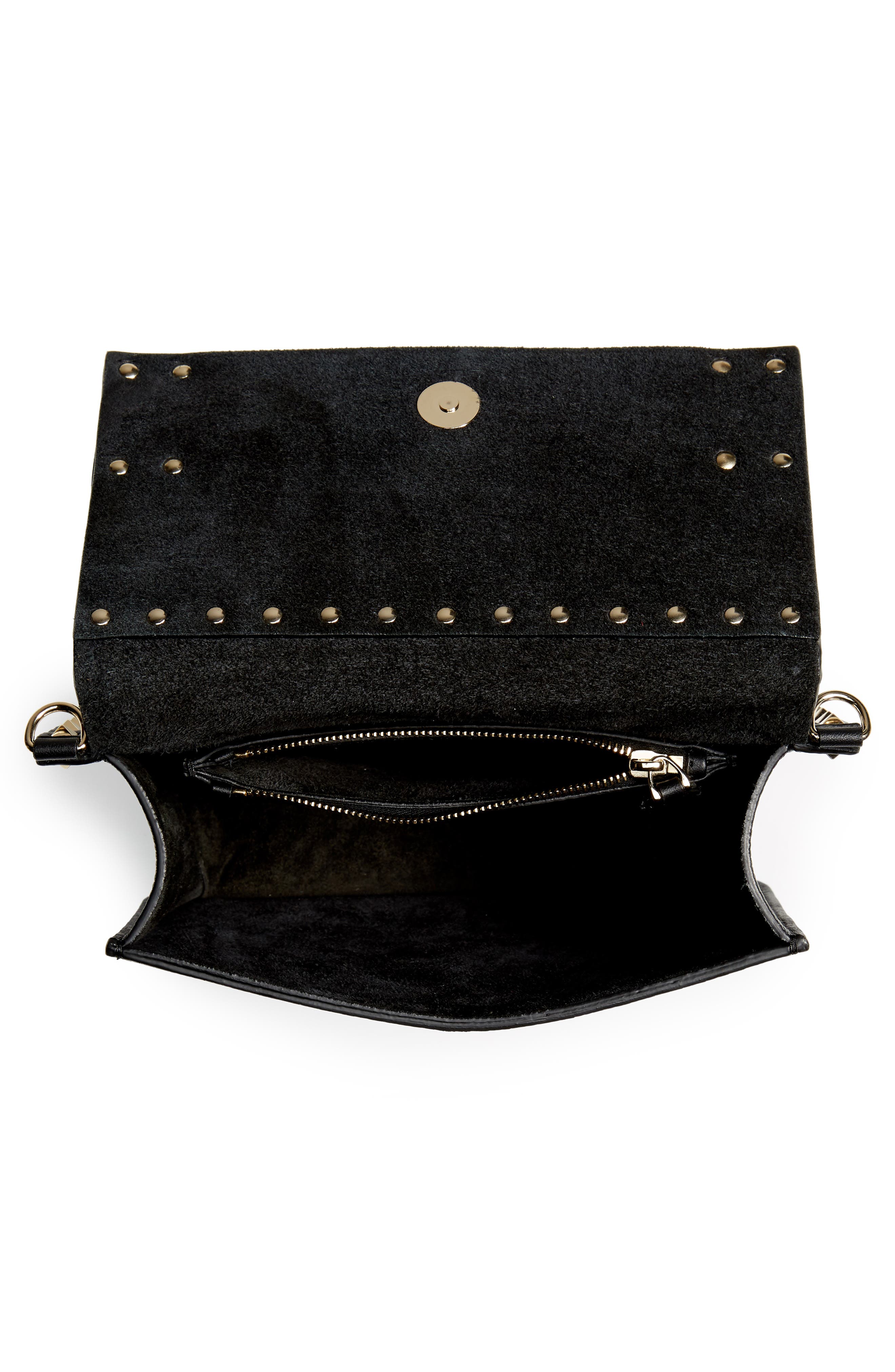 Small Rockstud Calfskin Leather Shoulder Bag, Alternate, color, NERO