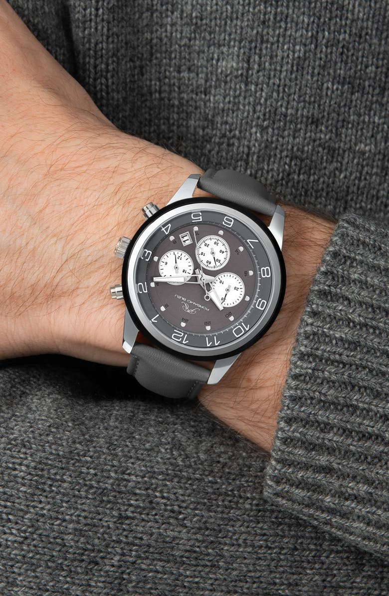 PORSAMO BLEU Men's Arthur Chronograph Leather Strap Watch, 44mm, Alternate, color, Grey