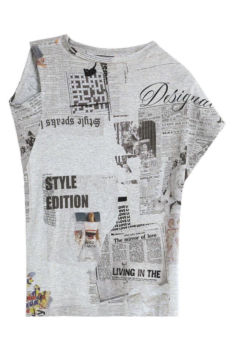 Newspaper Print Short Sleeve T-Shirt, Alternate, color, GRAY