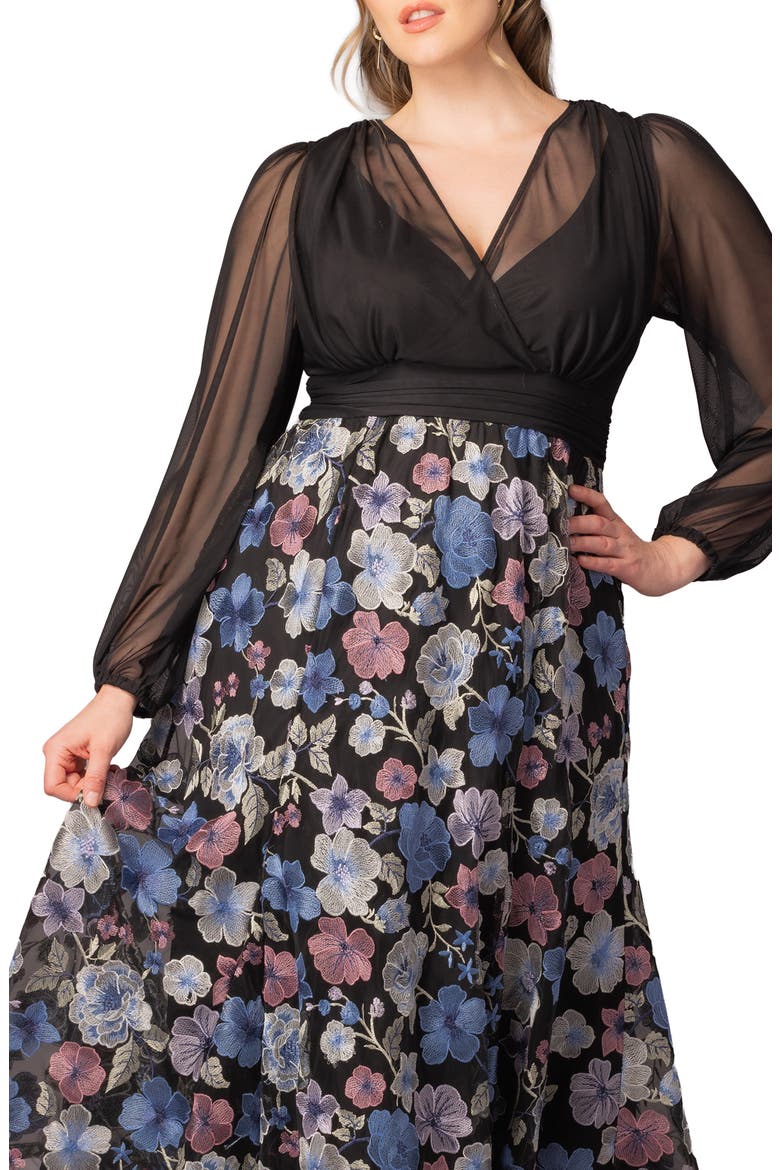 Isabella Embroidered Long Sleeve Gown, Alternate, color, FLORAL FROLIC