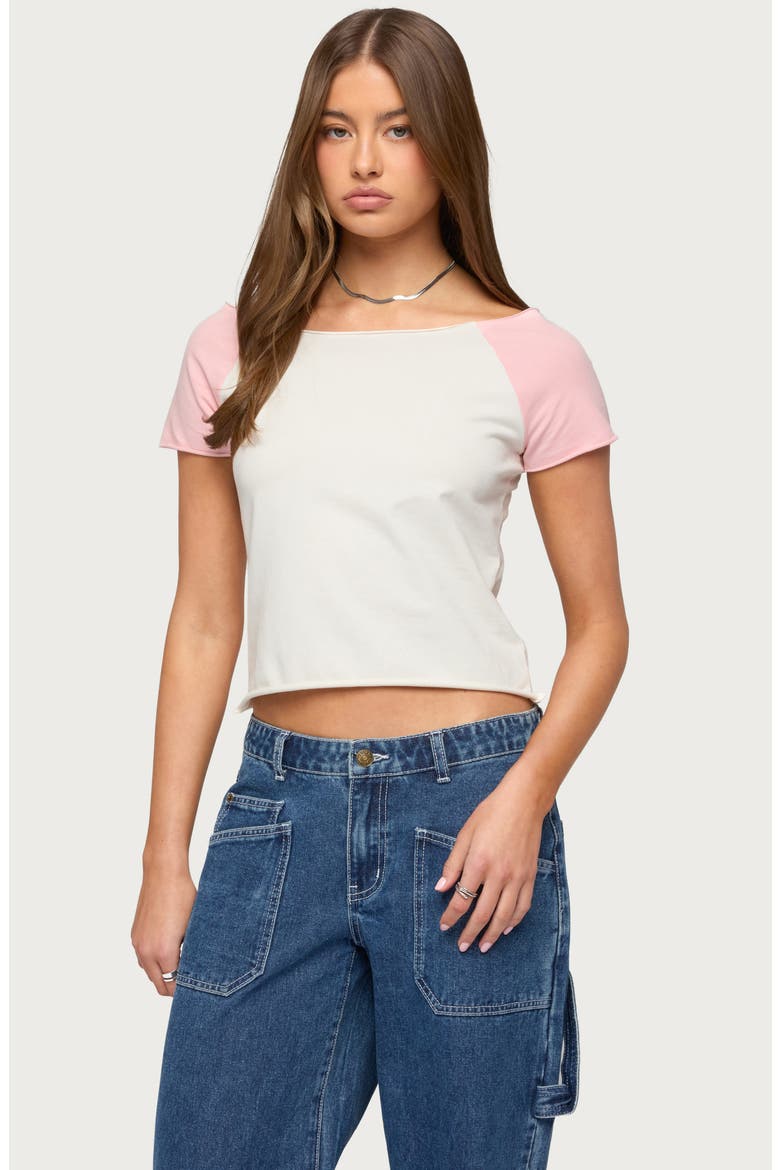 Liva Contrast Crop Top, Alternate, color, WHITE-AND-PINK
