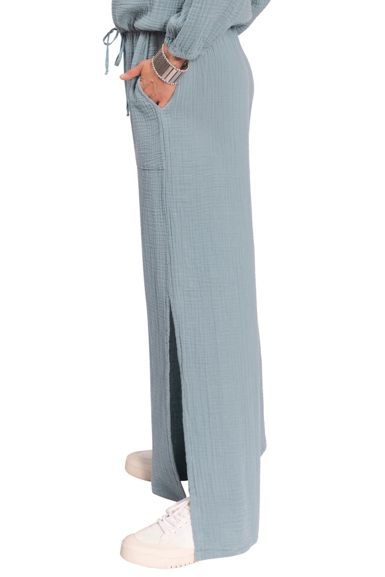 Riley Cotton Gauze Split Hem Pants, Alternate, color, DESERT BLUE