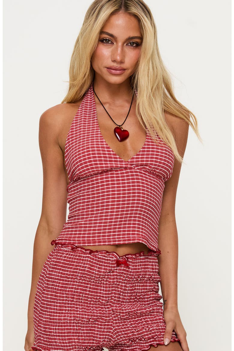 Whimsy Gingham Halter Top, Alternate, color, RED GINGHAM