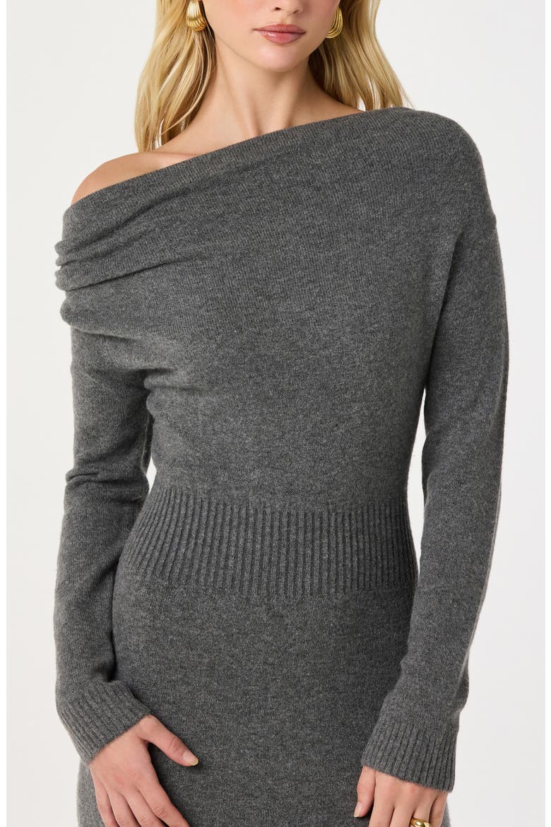 One-Shoulder Long Sleeve Sweater Dress, Alternate, color, CHARCOAL