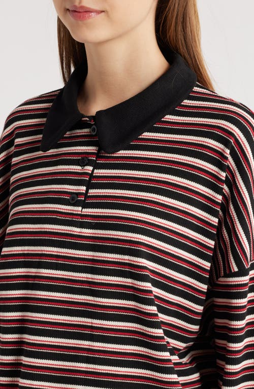 Shop Lioness Rugby Stripe Long Sleeve Polo Shirt In Onyx Multi
