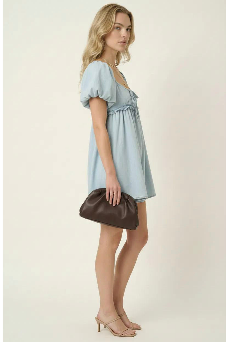 Puff Sleeve Romper with Tie Front and Relaxed Flowy Fit, Alternate, color, Light Blue