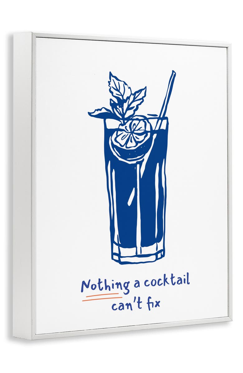 Stupell Industries Nothing A Cocktail Can't Fix Framed Canvas Wall Art, Alternate, color, Blue