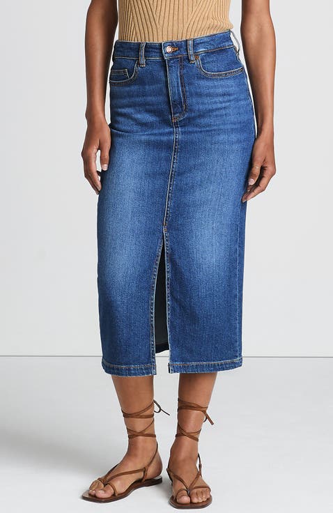 Soft Denim Midi Column Skirt