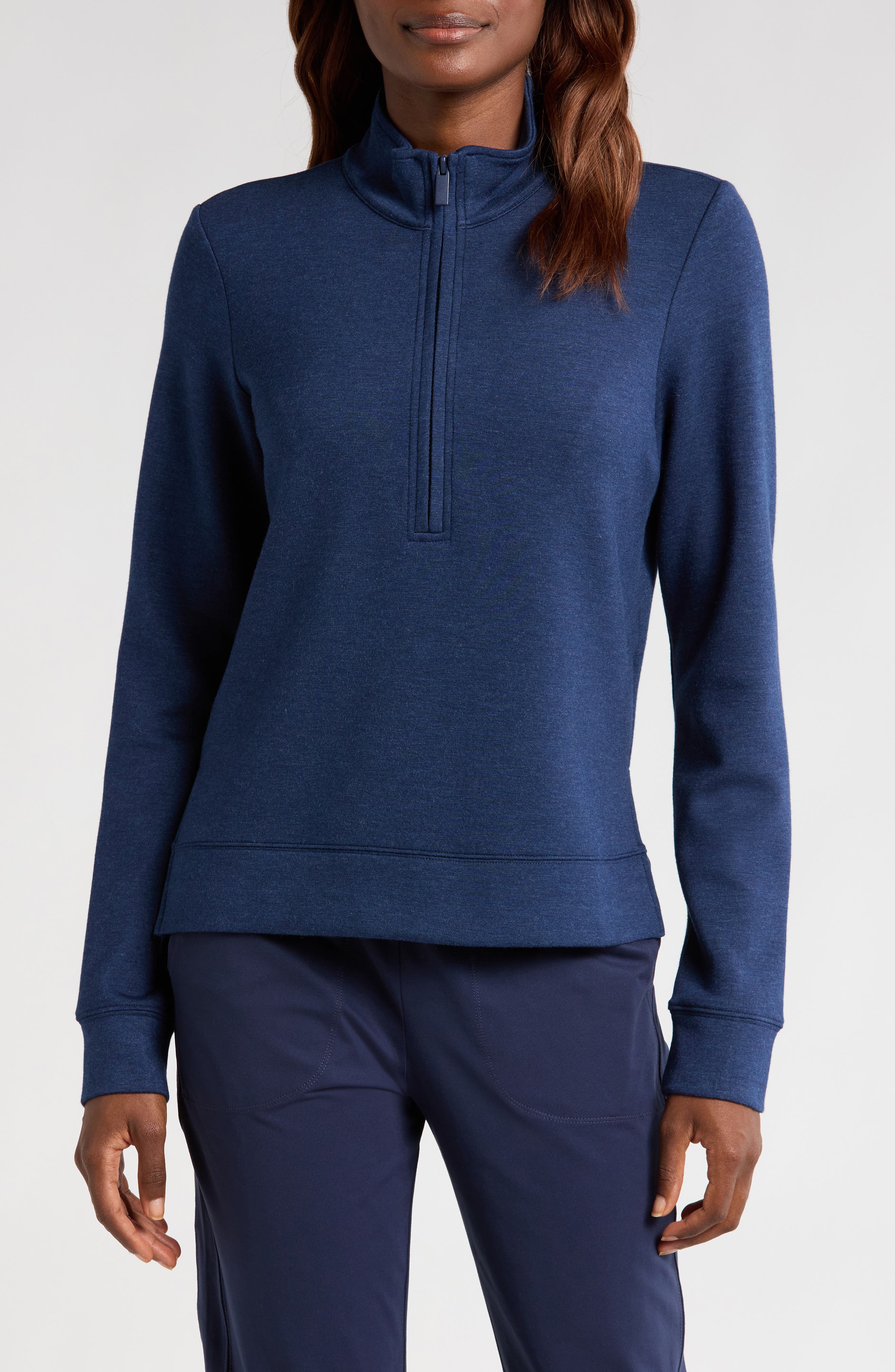 TravisMathew Shadow Mirage Half Zip Pullover in Heather Navy 