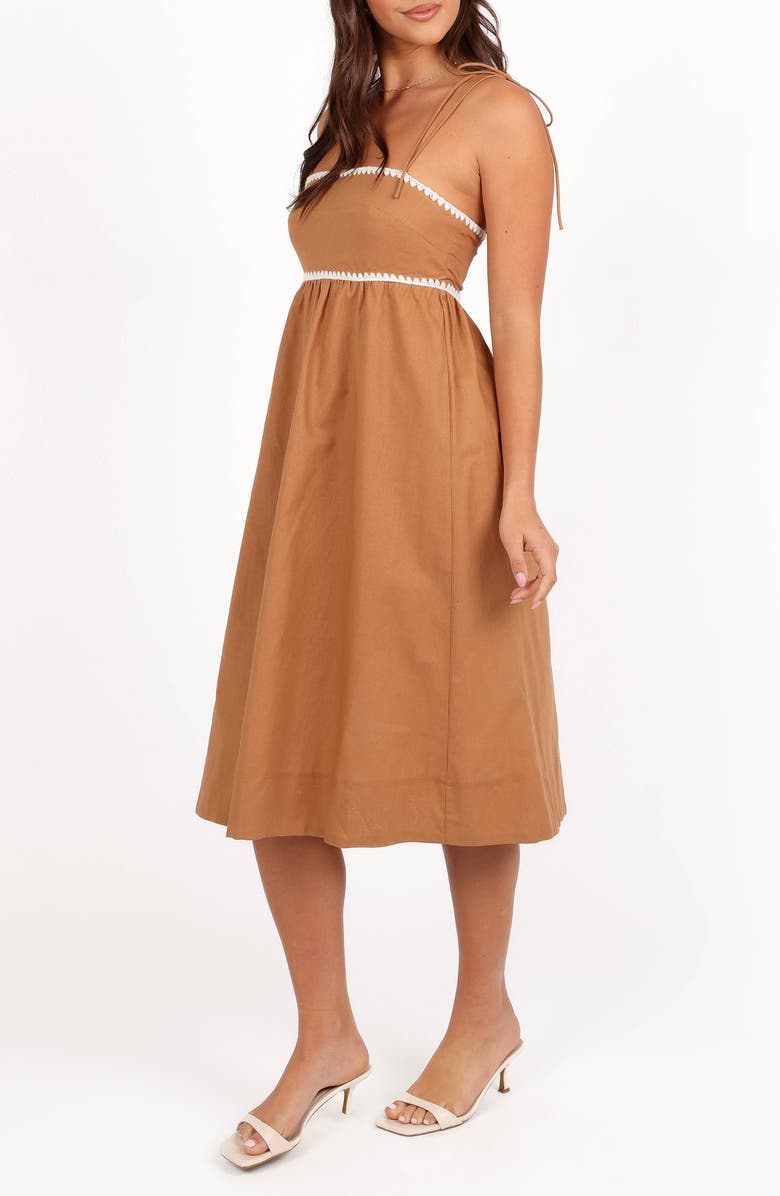 Petal & Pup Lino Embroidered Tie Strap Cotton Sundress, Alternate, color, Tan White