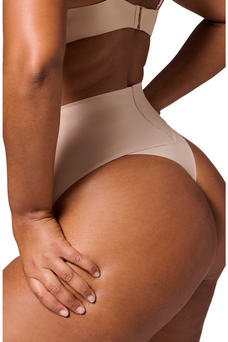 Story High Waist Shaping Thong, Alternate, color, PEAU ROSE