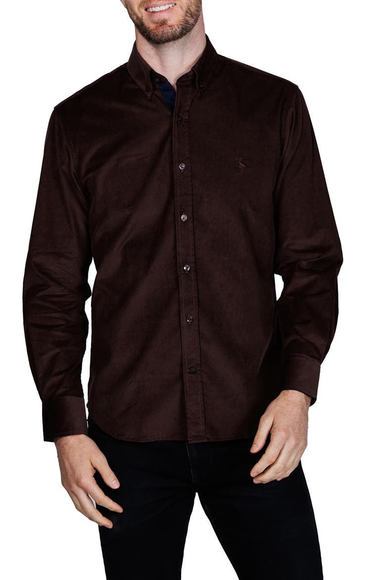 Corduroy Button-Up Shirt, Main, color, BROWN