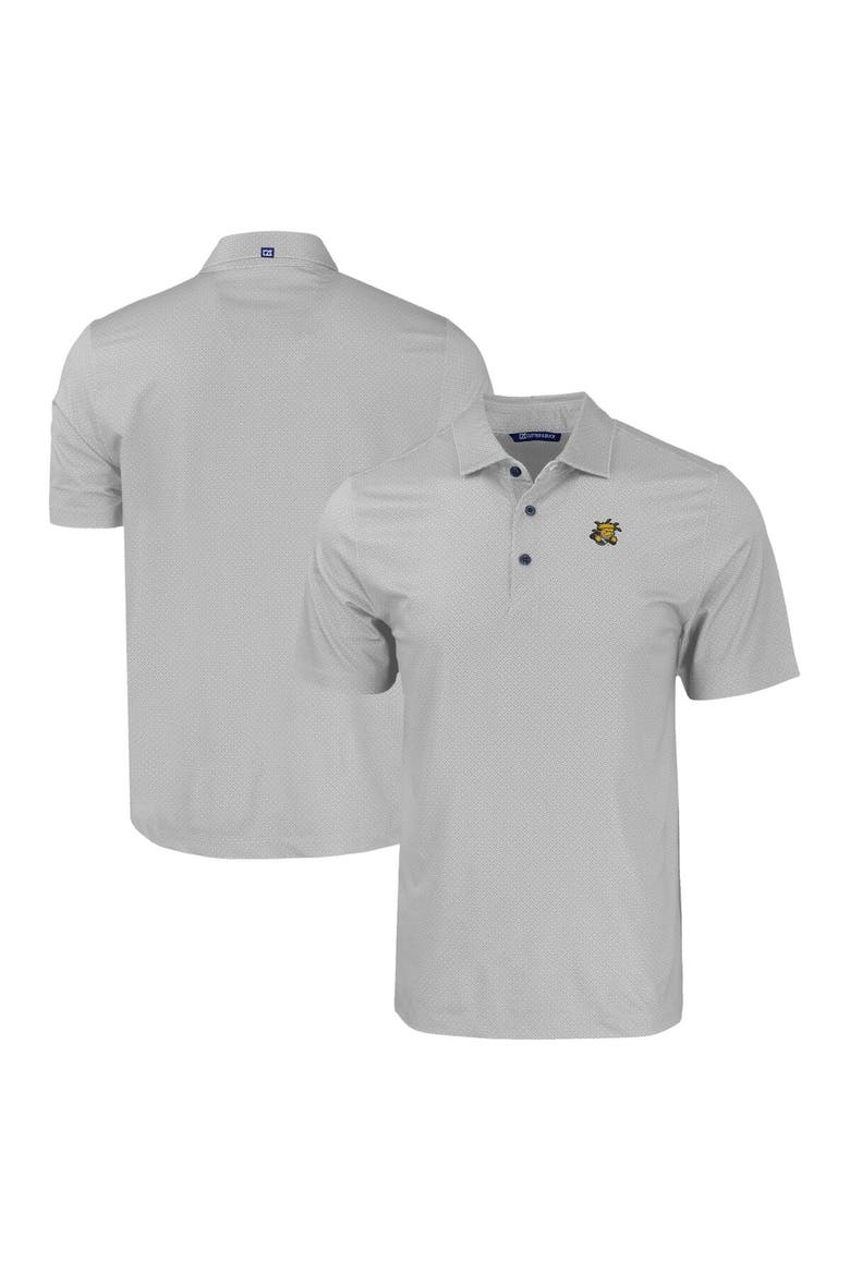 Men's Cutter & Buck Gray Wichita State Shockers Pike Eco Tonal Geo Print Stretch Recycled Polo, Main, color, Gray