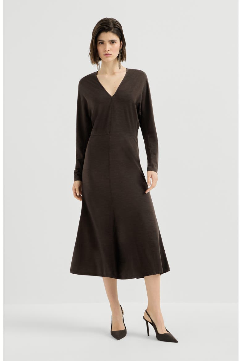 Techno wool jersey dress with monili, Main, color, Coffee