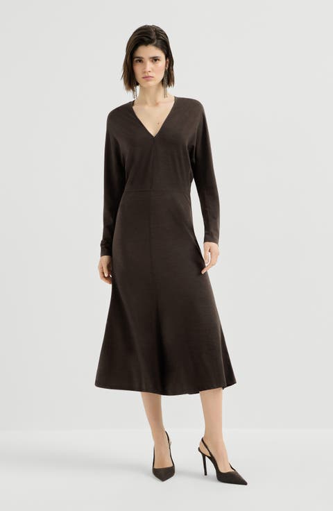 Techno wool jersey dress with monili