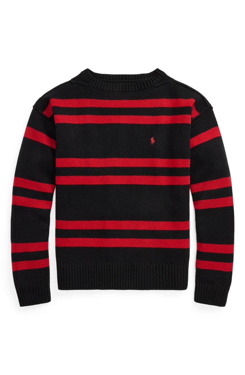 Polo Ralph Lauren Stripe Crewneck Wool Sweater, Alternate, color, Polo Black Combo