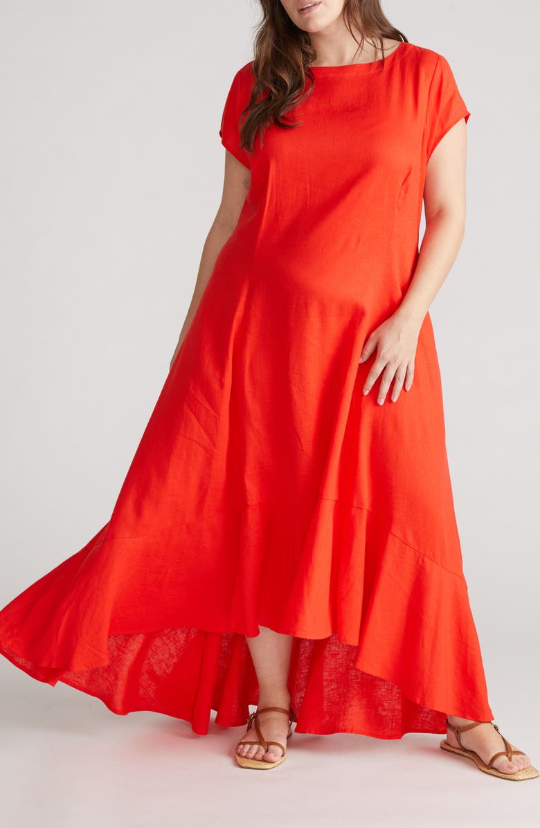 Universal Standard Sunset Cap Sleeve Linen Blend Dress, Main, color, Shoreline Sunset Red