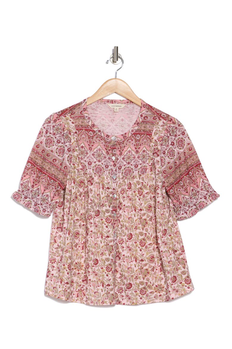 Patterned Button-Up T-Shirt, Alternate, color, RED MULTI