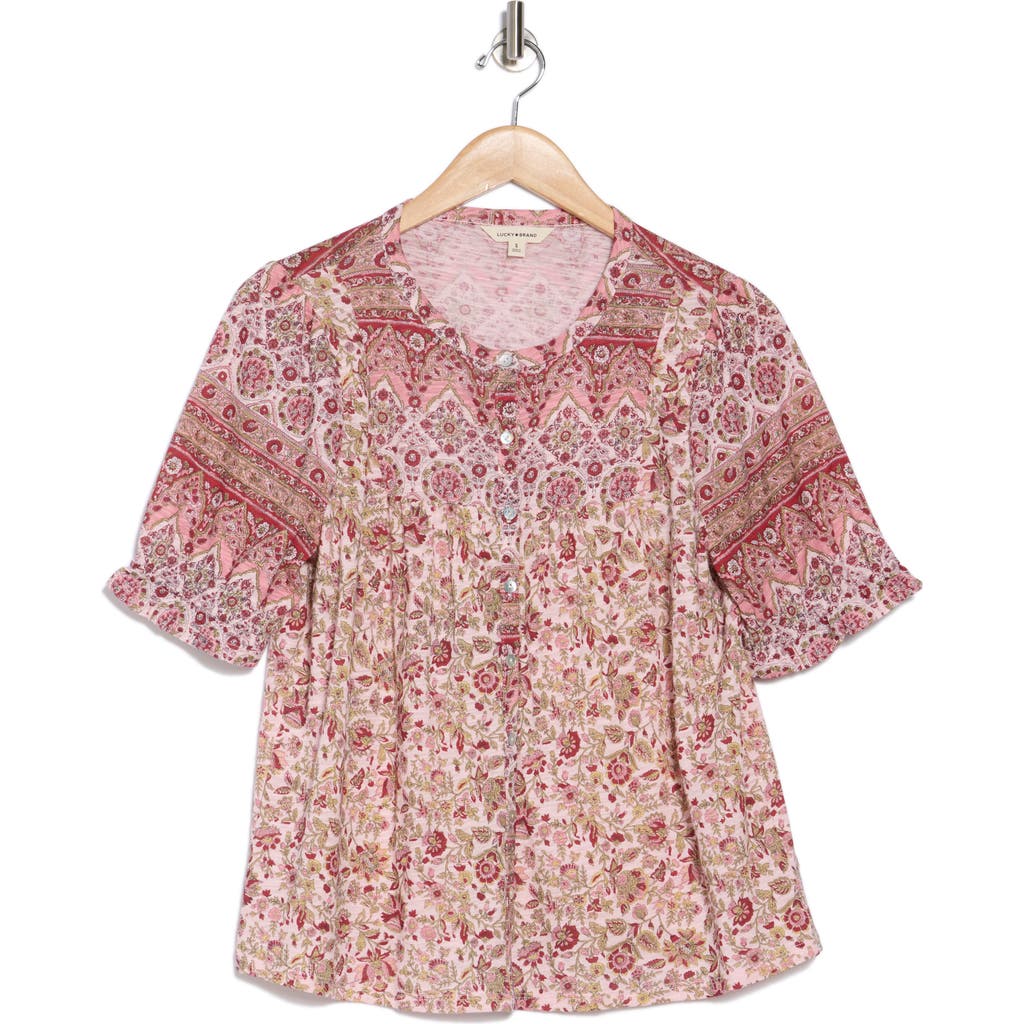 Lucky Brand Patterned Button-up T-shirt In Red Multi