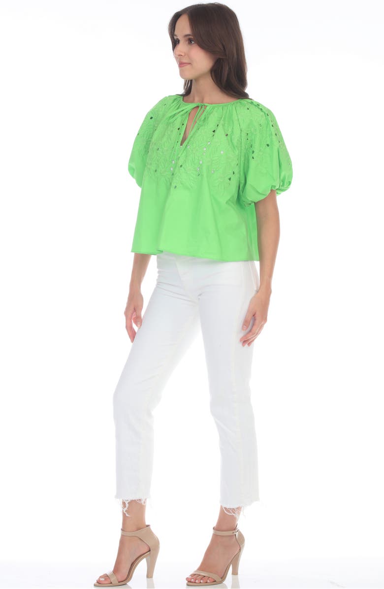 RAIN Embrodiered Bubble Sleeve Top, Alternate, color,