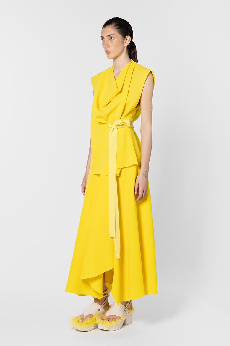 Asha Crepe Midi Skirt, Alternate, color, Jaune
