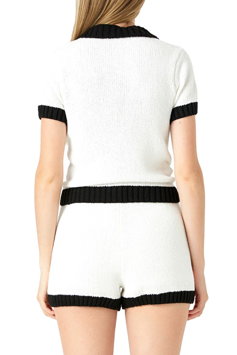 Contrast Detail Short Sleeve Sweater, Alternate, color, IVORY/ BLACK