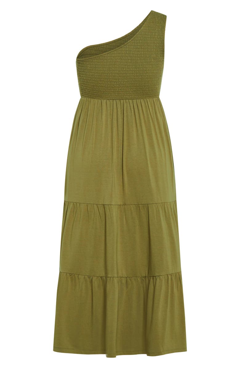 City Chic Darcy Smocked One Shoulder Dress, Alternate, color, Olive