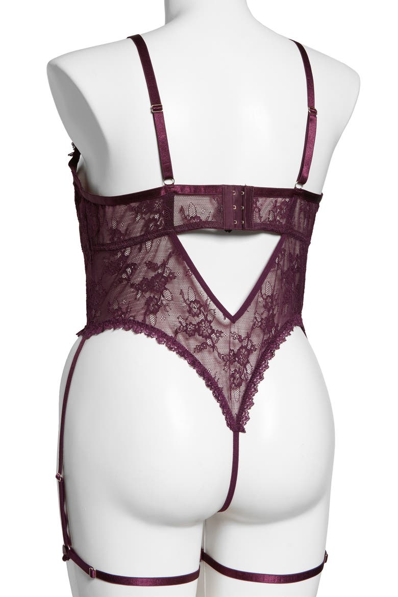 Elayne Lace Open Cup Underwire Teddy with Garter Straps, Alternate, color, POTENT PURPLE
