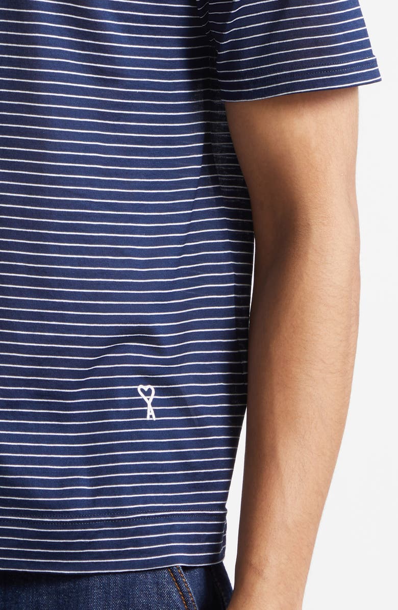AMI PARIS Classic Fit Stripe T-Shirt, Alternate, color, Encre/ Blanc