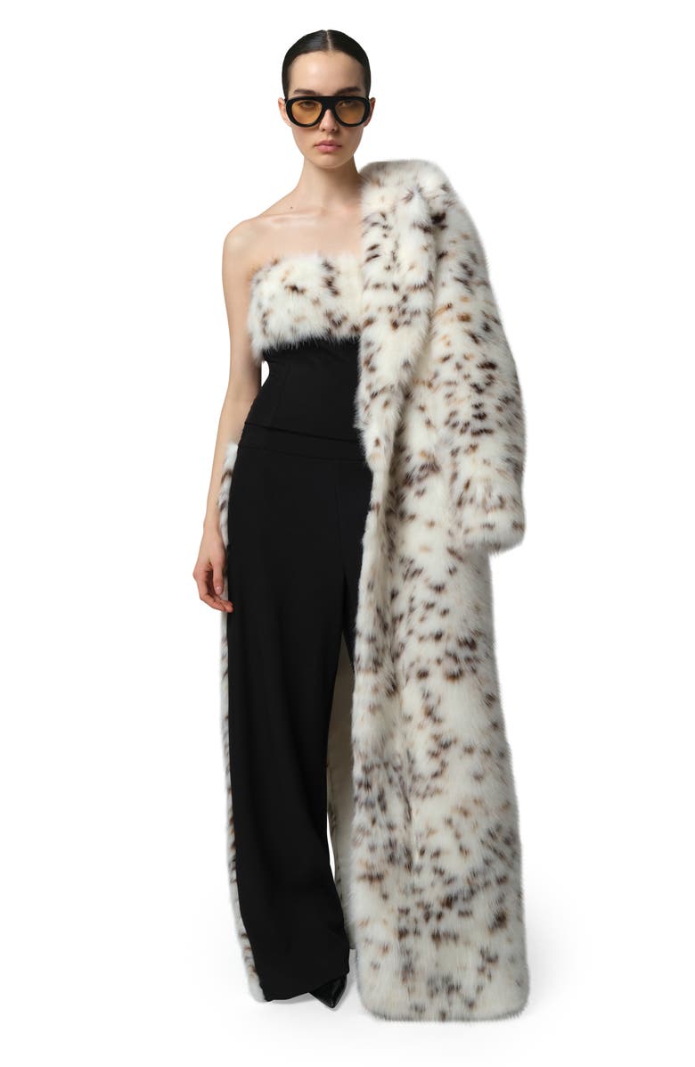 Apparis Ivy Stretch Crepe Pants with Faux Fur Trim, Alternate, color, Noir / Blanc Multi