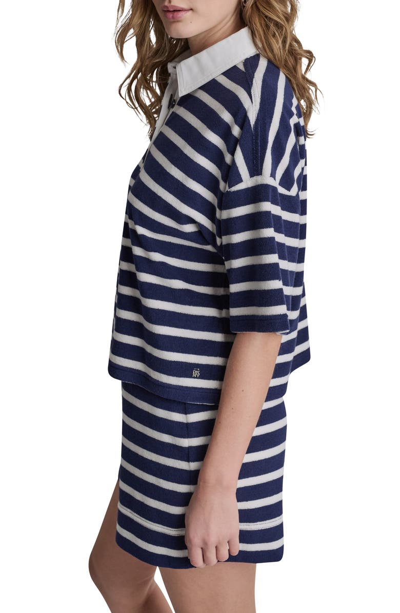DKNY Jeans Stripe Terry Polo, Alternate, color, Peacoat/ Eg