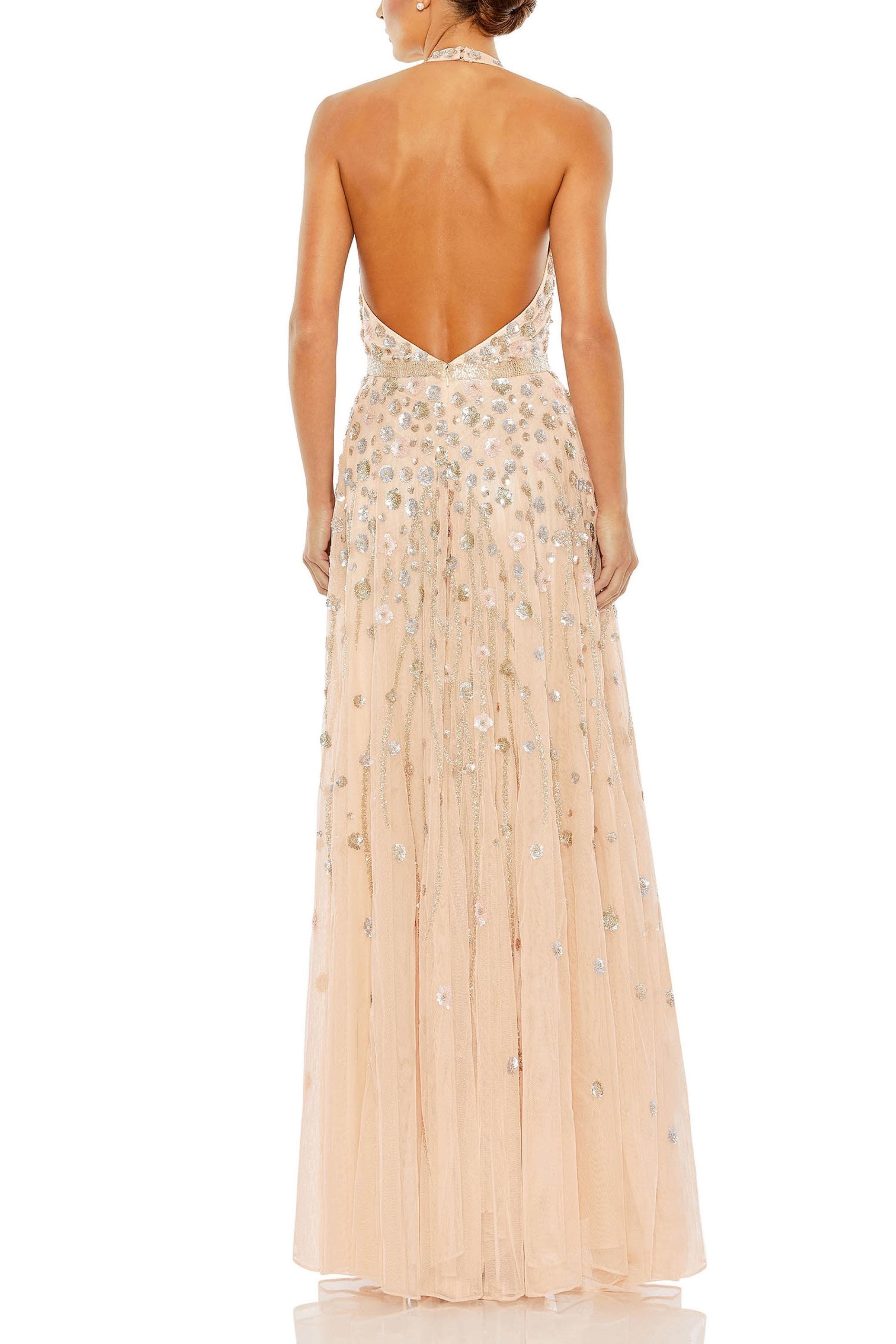 Floral Embellished Halter Strap A Line Gown - image 2
