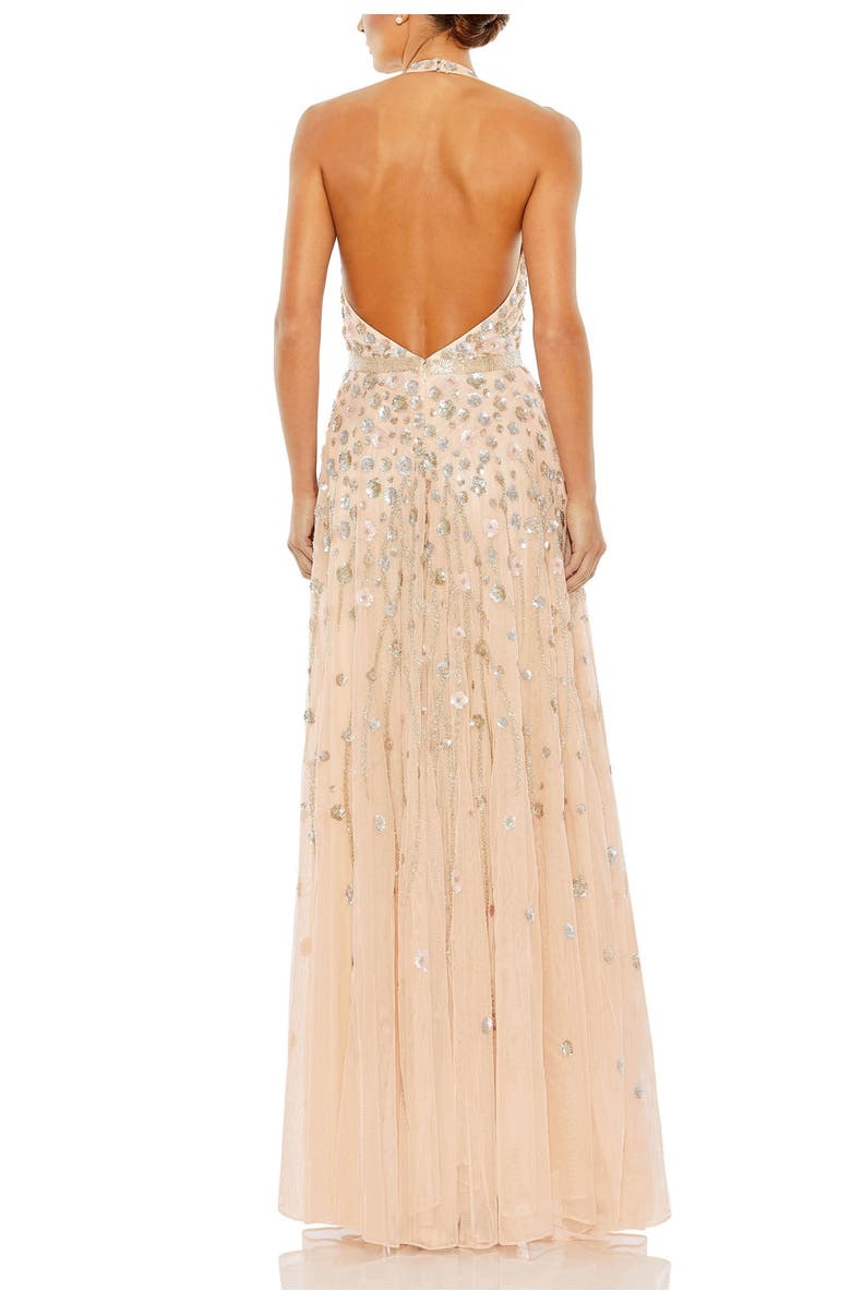 Mac Duggal Floral Embellished Halter Strap A Line Gown, Alternate, color, Blush