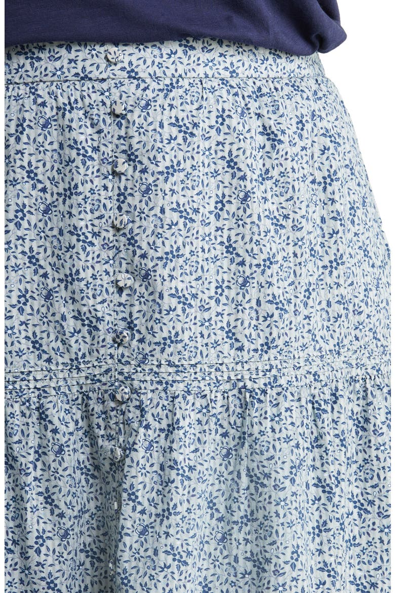 Florentine Floral Button Front Tiered Maxi Skirt, Alternate, color, GLASSWARE BLUE