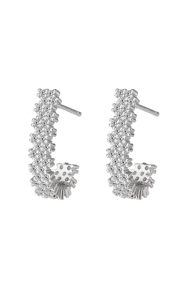 Hollywood Sensation Elara Sparkling Cubic Zirconia J Hoop Earrings, Main, color, Silver