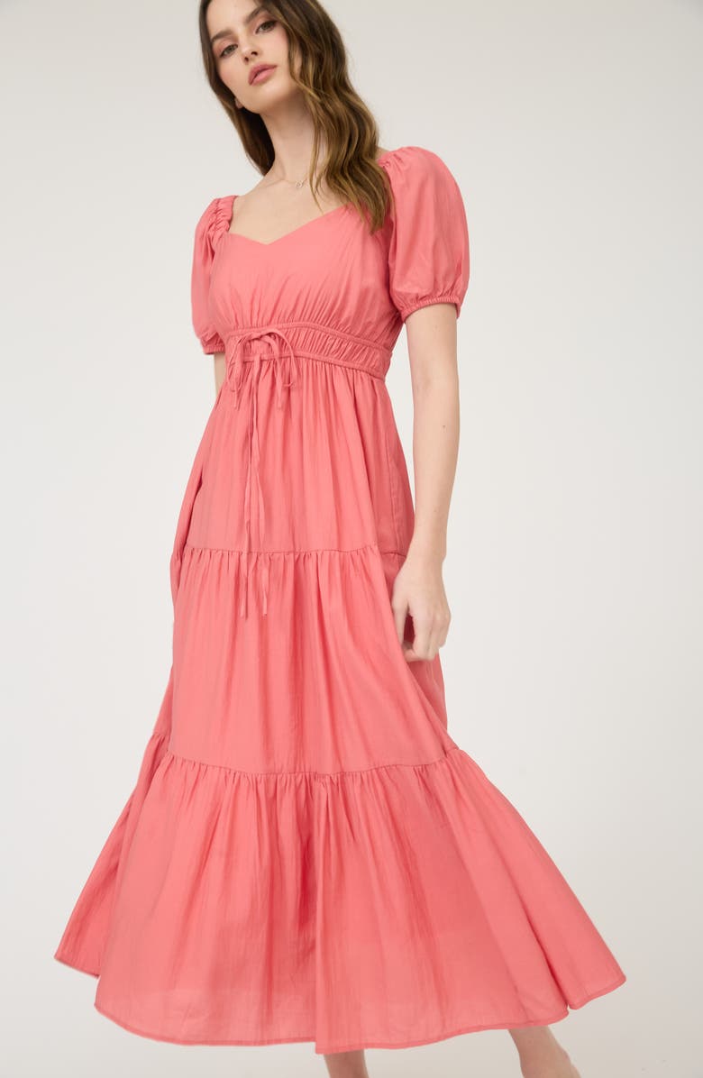AUGUST SKY Puff Sleeve Tiered Maxi Dress, Alternate, color, Coral