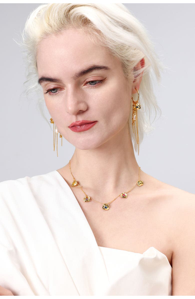 Classicharms Iris Freshwater Pearl and Cubic Zirconia Radiant Reverie Cascade Hoop Earrings, Alternate, color, Gold/Noir Black