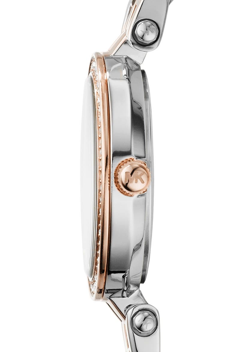 Michael Kors 'Petite Darci' Crystal Bezel Bracelet Watch, 26mm, Alternate, color, 2T SILVER/ROSE