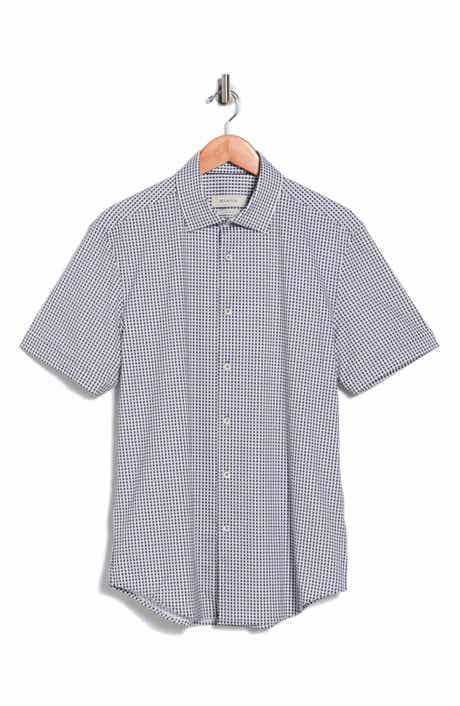 Bugatchi Plaid Stretch Cotton Short Sleeve Button-Up Shirt