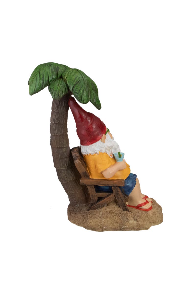 Northlight 12.25" Tropical Gnome with Palm Tree Outdoor Garden Statue, Alternate, color, Brown