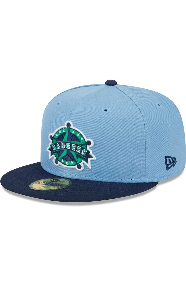 New Era Men's New Era Light Blue/Navy Texas Rangers Green Undervisor 59FIFTY Fitted Hat, Alternate, color,