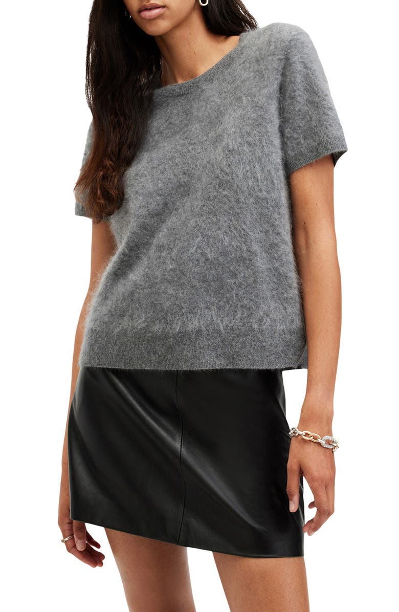 AllSaints Rebel Short Sleeve Cashmere Sweater, Main, color, Grey Marl