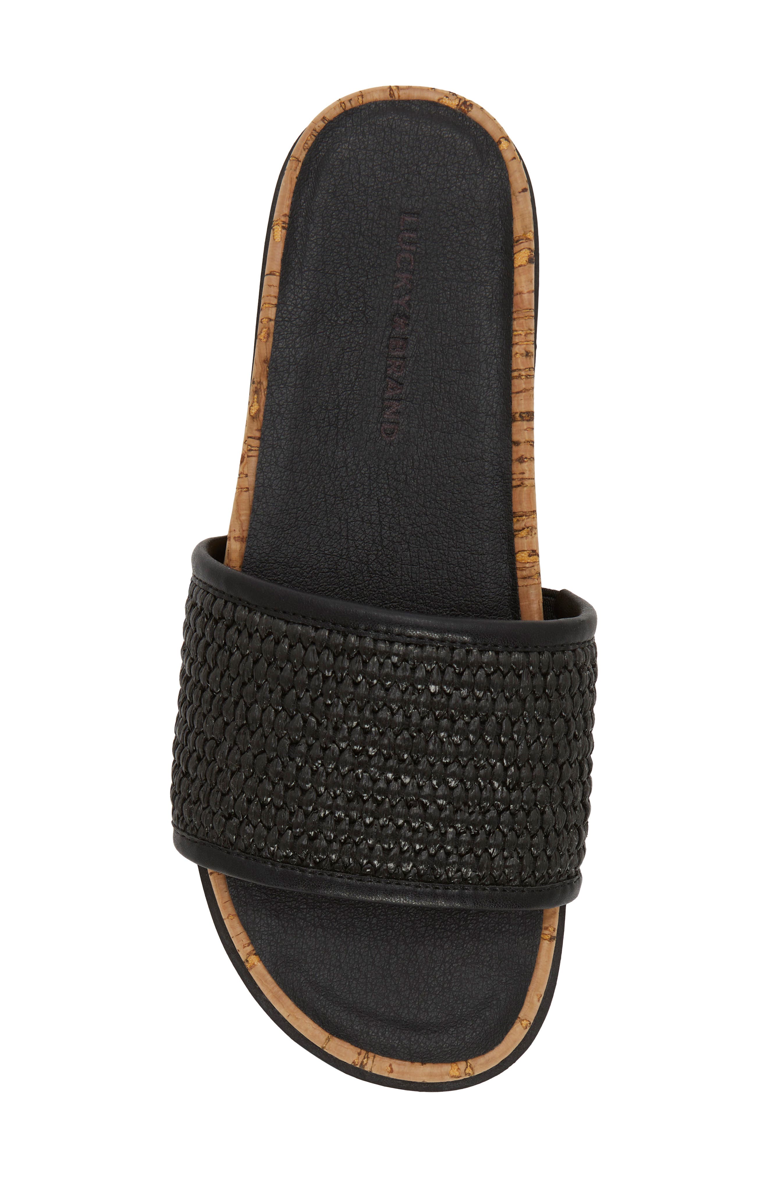 Lucky Brand Dylina Slide Sandal, Alternate, color, Black Raffia Pu