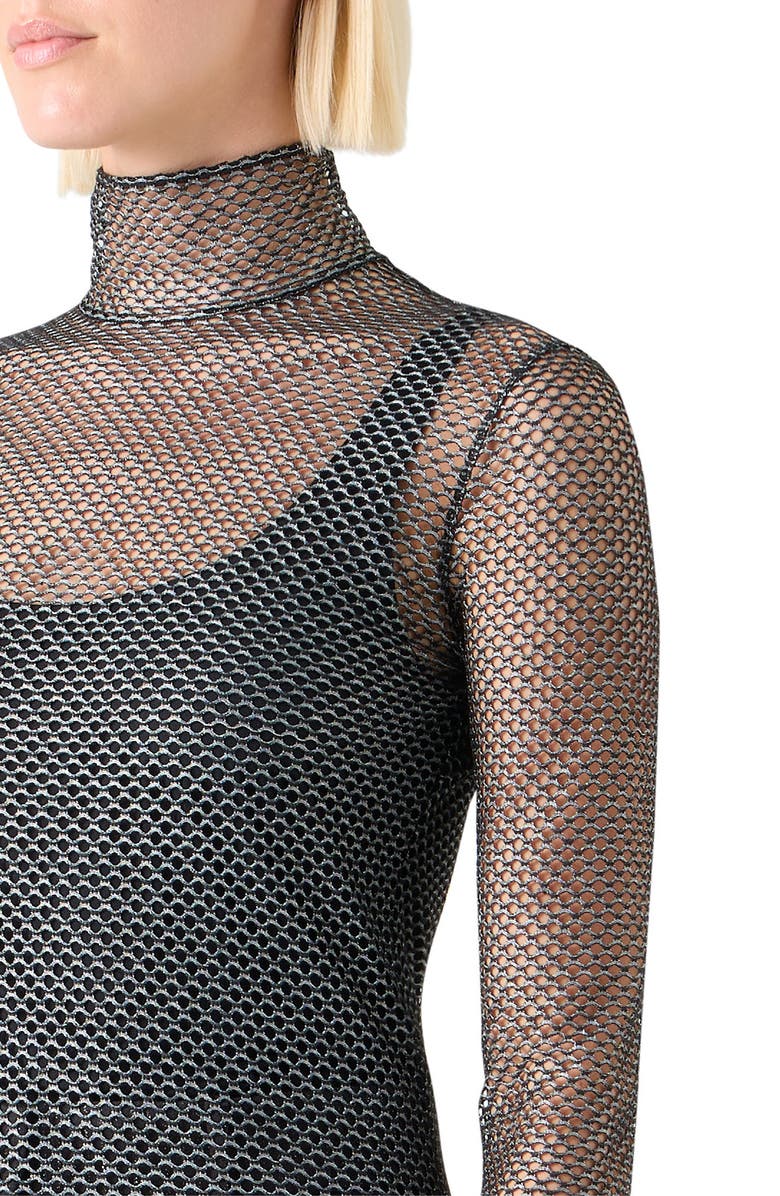 Akris punto Fishnet Mesh Long Sleeve Top, Alternate, color, Brushed Steel