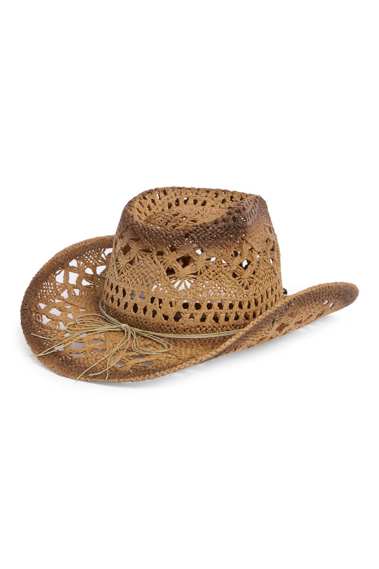 Faded Straw Cowboy Hat, Alternate, color, BROWN