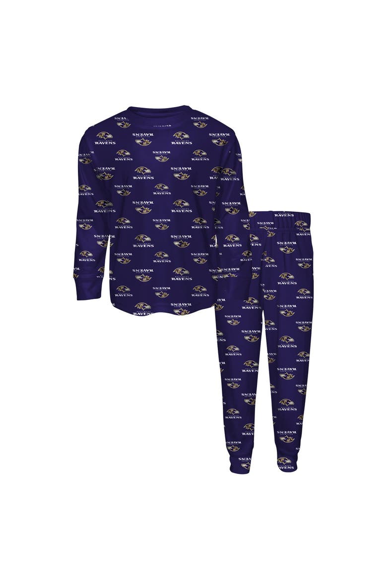 Youth Outerstuff Purple Baltimore Ravens All-Over-Print Long Sleeve T-Shirt and Pants Sleep Set, Main, color, Purple