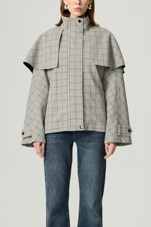 Nocturne Belted Glen Check Cape Trench In Gray