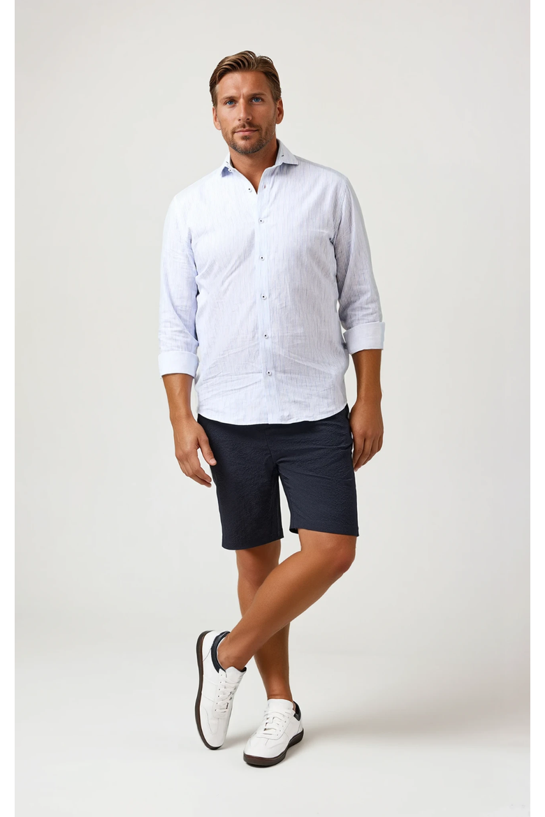 Linen Stripe LS Button-Up Shirt, Alternate, color, Light Blue