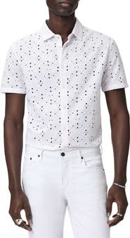 John Varvatos Sean Eyelet Cotton Short Sleeve Button-Up Shirt